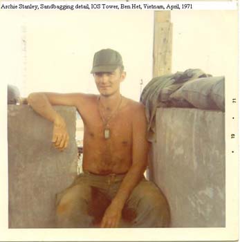 Me, sandbagging IOS Tower, Ben Het, 1971